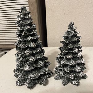 Lot of 2 Mervyns 1994 Snow Flocked Christmas Trees Village Square 7 1/2" 6”